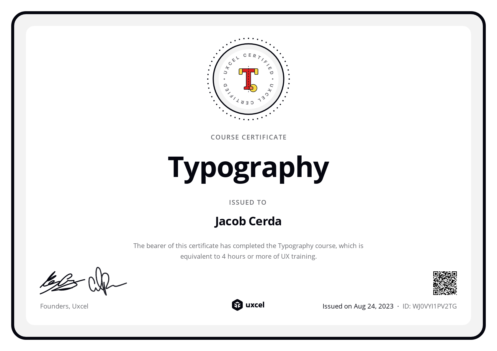 Jacob Cerda's certificate